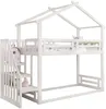 Etagenbett mit 2 Schlafgelegenheiten, Treppe und 1 Lattenrost, 90x200 cm, Kinderbett mit Rausfallschutz, Jugendbett, Hausbett, Kiefer Bild 4