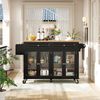 Sideboard 140x72,5x90 / 140x44,5x90 cm, mobil & klappbar mit 5 Rollen, MDF/PB, Sicherheitsglas, schwarz Bild 2