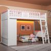 Hochbett 90×200 cm mit Rausfallschutz, LED, Schrank und Schublade, Weiß, ohne Matratze Bild 2