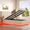 Polsterbett, Cord-Samt mit LED & USB-Anschluss, Stauraum & Lattenrost, 90x200 cm, Beige, ohne Matratze Bild 2
