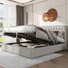 Stauraumbett Doppelbett mit Lattenrost und Bettkasten, 160x200 cm, gepolsterter Kopfteil, Leinen Bild 1