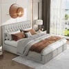 Stauraumbett Doppelbett mit Lattenrost und Bettkasten, 160x200 cm, gepolsterter Kopfteil, Leinen Bild 3