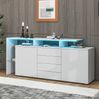 Sideboard 160 x 35 x 70 cm mit LED, 4 Schubladen & 2 Türen – Wohnzimmerschrank in Weiß Bild 3