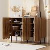Merax Sideboard in Holzoptik mit Push-to-Open-System (Buffetschrank Anrichte, 1 St), Kommode mit 3 Wellentüren & verstellbaren Regalen, 120x35x80cm Bild 4