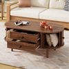 Merax Couchtisch Oval Sofatisch mit vertikalen Leisten in Holzoptik (1-St, 100 x 50 x 40 cm), Wohnzimmertisch mit Schiebetüren, 2 Schubladen & Stauraum Bild 4