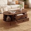 Merax Couchtisch Oval Sofatisch mit vertikalen Leisten in Holzoptik (1-St, 100 x 50 x 40 cm), Wohnzimmertisch mit Schiebetüren, 2 Schubladen & Stauraum Bild 2