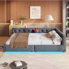 Merax Schlafsofa, Daybett, Tagesbett, 140x200cm, Schlafsofa mit Lattenrost (ohne Matratze), Ambientebeleuchtung mit Fernbedienung, Kopfteil mit Knopftuft, Usb+Typ-c, Leinen, Grau Bild 3