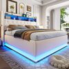 LED-Polsterbett 180x200 cm, Gepolstertes Stauraumbett mit USB-Ladeanschluss und hydraulischem Stauraum, hautfreundlicher Leinenstoff, Beige Bild 3