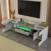 TV-Lowboard 200 cm in Hochglanzweiß & Betonoptik mit LED-Beleuchtung, moderner TV-Schrank mit 6 Türen, 200x35x60cm, Hochglanzweiß+Beton Bild 3