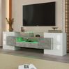 TV-Lowboard 200 cm in Hochglanzweiß & Betonoptik mit LED-Beleuchtung, moderner TV-Schrank mit 6 Türen, 200x35x60cm, Hochglanzweiß+Beton Bild 2
