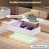 Merax Hochglanz-Lift-Teetisch LED Couchtische Kaffeetisch 100x50x45 cm mit LED-Beleuchtung – Halbhebbares Tischblatt und seitlich verschiebbares Design, hydraulischer Lift und Stauraum , Weiß Bild 5