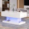 Merax Hochglanz-Lift-Teetisch LED Couchtische Kaffeetisch 100x50x45 cm mit LED-Beleuchtung – Halbhebbares Tischblatt und seitlich verschiebbares Design, hydraulischer Lift und Stauraum , Weiß Bild 3