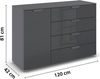 rauch Aditio Box, Kommode, 1-türig, 4 Schubladen, mit Glasfront, mit Softclose-Funktion, Farbe Grau metallic, BxHxT 120x81x42cm Bild 4