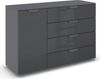 rauch Aditio Box, Kommode, 1-türig, 4 Schubladen, mit Glasfront, mit Softclose-Funktion, Farbe Grau metallic, BxHxT 120x81x42cm Bild 3