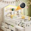 Kinderbett 90 x 200 cm, Mit Sicherheitsgitter,Mit vier Schubladenlager,mit Schritten,mit LED-Leuchten,mit USB- und Typ-C-Ladeanschlüssen, Massivholzbett mit Lattenrost, Einzelbett, Weiß Bild 4