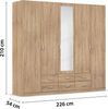 rauch Kleiderschrank, Drehtürenschrank GAMMA, 5-türig, 1 Spiegeltüre teilaufgelegt, 6 Schubkästen, Eiche Sonoma, 226 x 210 x 54 cm Bild 4