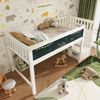 Kindereinzelbett 90×200 cm aus Massivholz und MDF mit Treppe, Stauraum und Tafel, weiß Bild 3