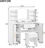 Merax 132cm Schminktisch mit verstellbarer LED-Beleuchtung, Spiegel und Hocker. Mit 1 Schublade und 2 Türen. Weiß Bild 4