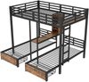Etagenbett aus MDF und Metall mit Staufächern, 140x200 cm + 90x200 cm, Schwarz, ohne Matratze Bild 5