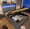 Polsterbett, Leinenoptik mit LED, Stauraum & USB-Anschluss, 90x200 cm, Grau, mit Matratze Bild 5