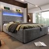 Polsterbett, Leinenoptik mit LED, Stauraum & USB-Anschluss, 90x200 cm, Grau, mit Matratze Bild 2