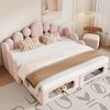 Merax Doppelbett, Polsterbett 180*200cm, Gepolstertes Schlafsofa mit Haustierbett, 2-in-1 multifunktionales , Polsterbett mit Weichem Samtstoff, Rosa Bild 2