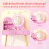 Schminktisch-Set für Kinder mit beleuchtetem Spiegel Kosmetiktisch und Stuhl-Set mit Prinzessinnen-Motiv Rosa Bild 4