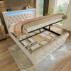 Polsterbett 140×200 cm aus Samt-Stoff mit LED-Beleuchtung und Matratze, beige Bild 3