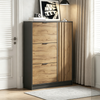 Schuhschrank 100 x 30 x 130 cm aus MDF, mit 3 Klappfächern & 1 Türfach, Schuhregal für bis zu 12 Paar Schuhe (ca. 2 Paar pro Ebene), max. 50kg belastbar,Eingangsschrank, Naturholzfarbe + Schwarz Bild 4