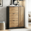 Schuhschrank 100 x 30 x 130 cm aus MDF, mit 3 Klappfächern & 1 Türfach, Schuhregal für bis zu 12 Paar Schuhe (ca. 2 Paar pro Ebene), max. 50kg belastbar,Eingangsschrank, Naturholzfarbe + Schwarz Bild 5