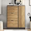 Schuhschrank 100 x 30 x 130 cm aus MDF, mit 3 Klappfächern & 1 Türfach, Schuhregal für bis zu 12 Paar Schuhe (ca. 2 Paar pro Ebene), max. 50kg belastbar,Eingangsschrank, Naturholzfarbe + Schwarz Bild 2