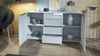 Vladon Sideboard Linio 139 x 72,5 x 35 cm Anrichte mit 2 Türen und 4 Schubladen, Korpus in Weiß matt, Fronten in Grau Hochglanz Bild 2