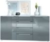 Vladon Sideboard Linio 139 x 72,5 x 35 cm Anrichte mit 2 Türen und 4 Schubladen, Korpus in Weiß matt, Fronten in Grau Hochglanz Bild 5