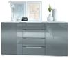 Vladon Sideboard Linio 139 x 72,5 x 35 cm Anrichte mit 2 Türen und 4 Schubladen, Korpus in Weiß matt, Fronten in Grau Hochglanz Bild 4