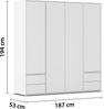 rauch Kleiderschrank Nabila, Drehtürenschrank, Garderobenschrank, 4-türig, 4 Schubkästen, mit 1 Kleiderstange und 5 Einlegeböden, Farbe Weiß, mit Push-to-Open Funktion, 187x194x53cm Bild 4