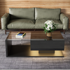 Couchtisch mit Glasplatte, LED-Beleuchtung & Ablagefach, 105x55x32,5 cm, Schwarz Hochglanz Bild 5