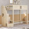 Hochbett 90x200 cm aus Massivholz – mit Sicherheitsumrandung, Fensterdetail und Leiter mit Ablage Bild 3