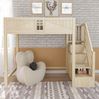 Hochbett 90x200 cm aus Massivholz – mit Sicherheitsumrandung, Fensterdetail und Leiter mit Ablage Bild 2