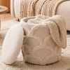 Sitzhocker mit Stauraum aus Teddy Stoff 40cm Creme Weiß Rund - Design Boho Stoffhocker mit abnehmbarem Deckel - Polsterhocker Schminktisch Hocker - Beistellhocker für Wohnzimmer Handmade Bild 2