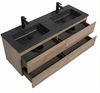 Badplaats Badmöbel Set mit Waschbecken und Unterschrank Angela 140 x 48 cm Kastanien Eiche - Waschbeckenunterschrank mit Soft-Close und Schwarze Doppelwaschbecken Bild 4
