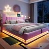 Smartes Polsterbett 180 x 200 cm mit LED-Beleuchtung, USB- und hydraulischem Stauraum, weichem Samtbezug und Metallrahmen Rosa Bild 4