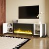 TV-Schrank 165x32x55 cm mit Elektrokamin, Hochglanz Weiß/Schwarz, 2 Türen Bild 2