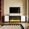 TV-Schrank 165x32x55 cm mit Elektrokamin, Hochglanz Weiß/Schwarz, 2 Türen Bild 3