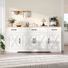 Sideboard 160 cm mit 3 Schubladen, 4 Türen, MDF weiß matt, rohholzfarbene Deckplatte, X-Zierlinien, platzsparend Bild 3