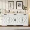 Sideboard 160 cm mit 3 Schubladen, 4 Türen, MDF weiß matt, rohholzfarbene Deckplatte, X-Zierlinien, platzsparend Bild 2