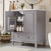 Badezimmerschrank 76x46x87 cm mit Keramikbecken, viel Stauraum & Massivholzbeinen – Moderner Waschtischschrank,Grau Bild 2