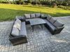 Fimous 9-Sitzer Polyrattan Gartenmöbel Set mit Rechteckiger Esstisch 2 Beistelltischen Polyrattan Garten Sofa im Freien Set Bild 2