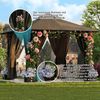 Devoko Gartenpavillon 300x300 cm mit Doppeldach, Vorhängen & Blumenrahmen, wetterfest & UV-beständig, Schwarz Bild 2