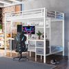 Bett 140x200 cm Hochbett mit Schreibtisch, Schubladen und 7-farbiger LED-Leiste mit USB-Anschluss Bild 4