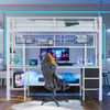 Bett 140x200 cm Hochbett mit Schreibtisch, Schubladen und 7-farbiger LED-Leiste mit USB-Anschluss Bild 3